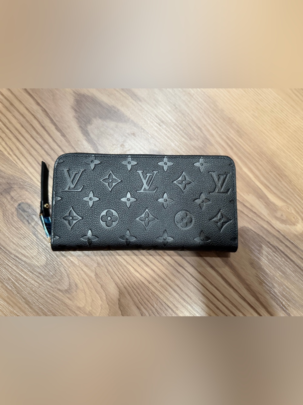 Louis. Vuitton. Black Embossed Monogram Zipper Wallet